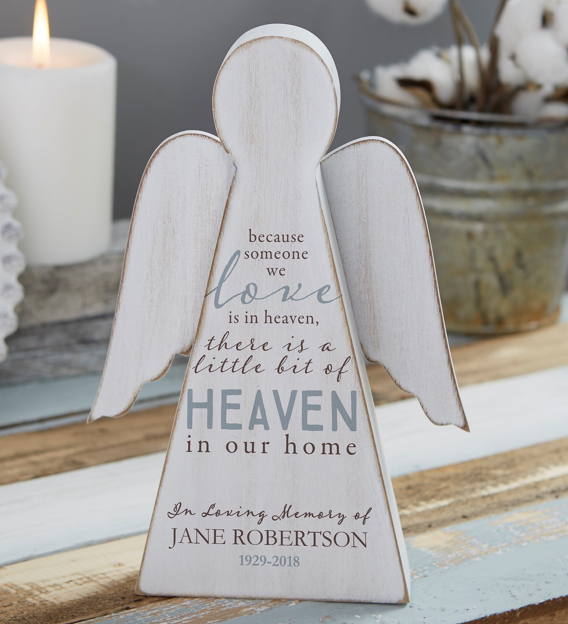 Heaven In Our Home Personalized Memorial Wood Angel